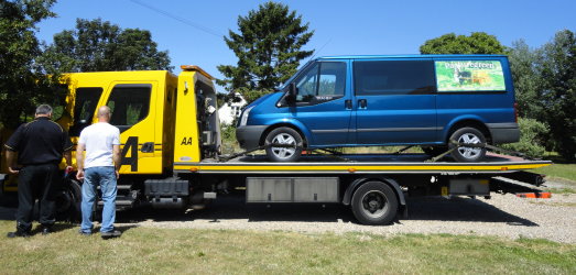 Our lovely van on the back of the AA Recovery Lorry